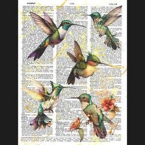 Hummingbird Party Nature Garden Flower Vintage Dictionary Art Print